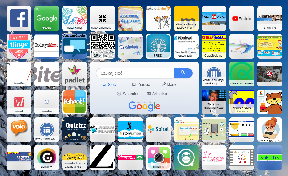 Grafika zbiorcza z ikonami wszystkich aplikacji dotyczące technologii komunikacyjno-informacyjnym 