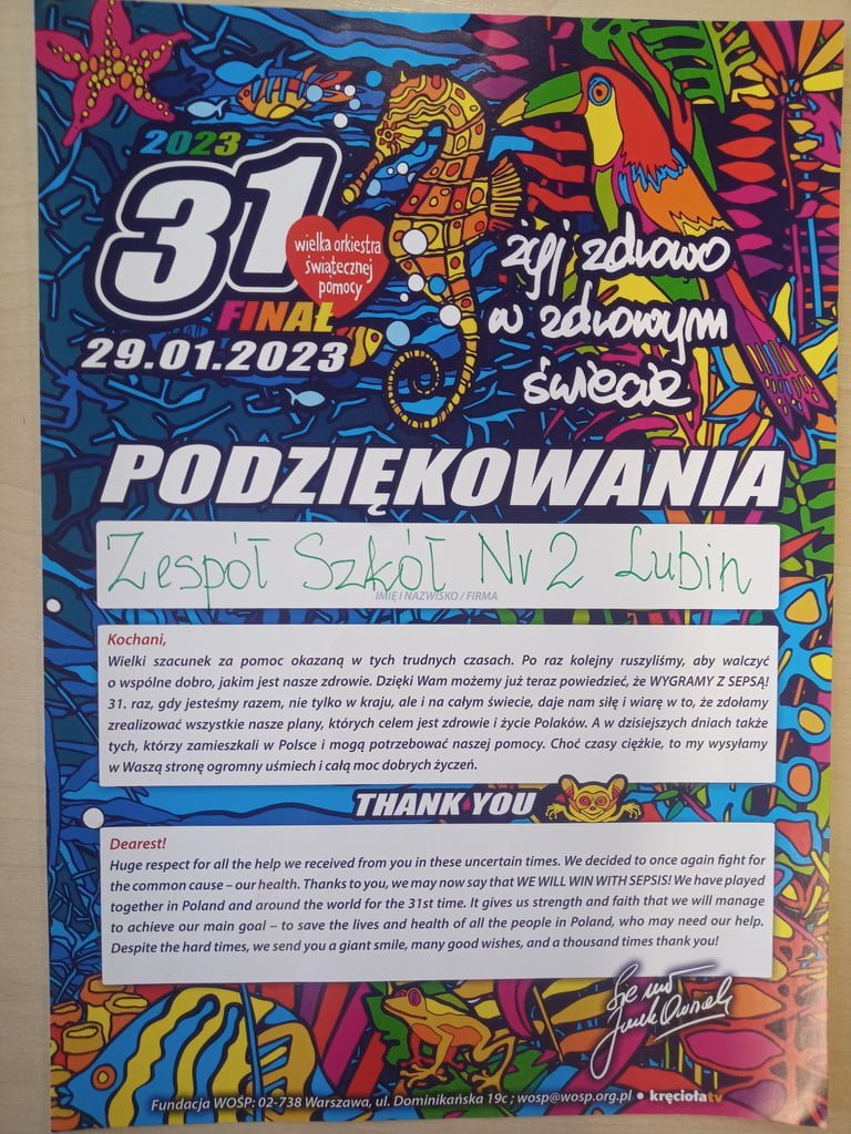 Mamy to! Rozliczenie z WOŚP! Brawo ZS 2!
